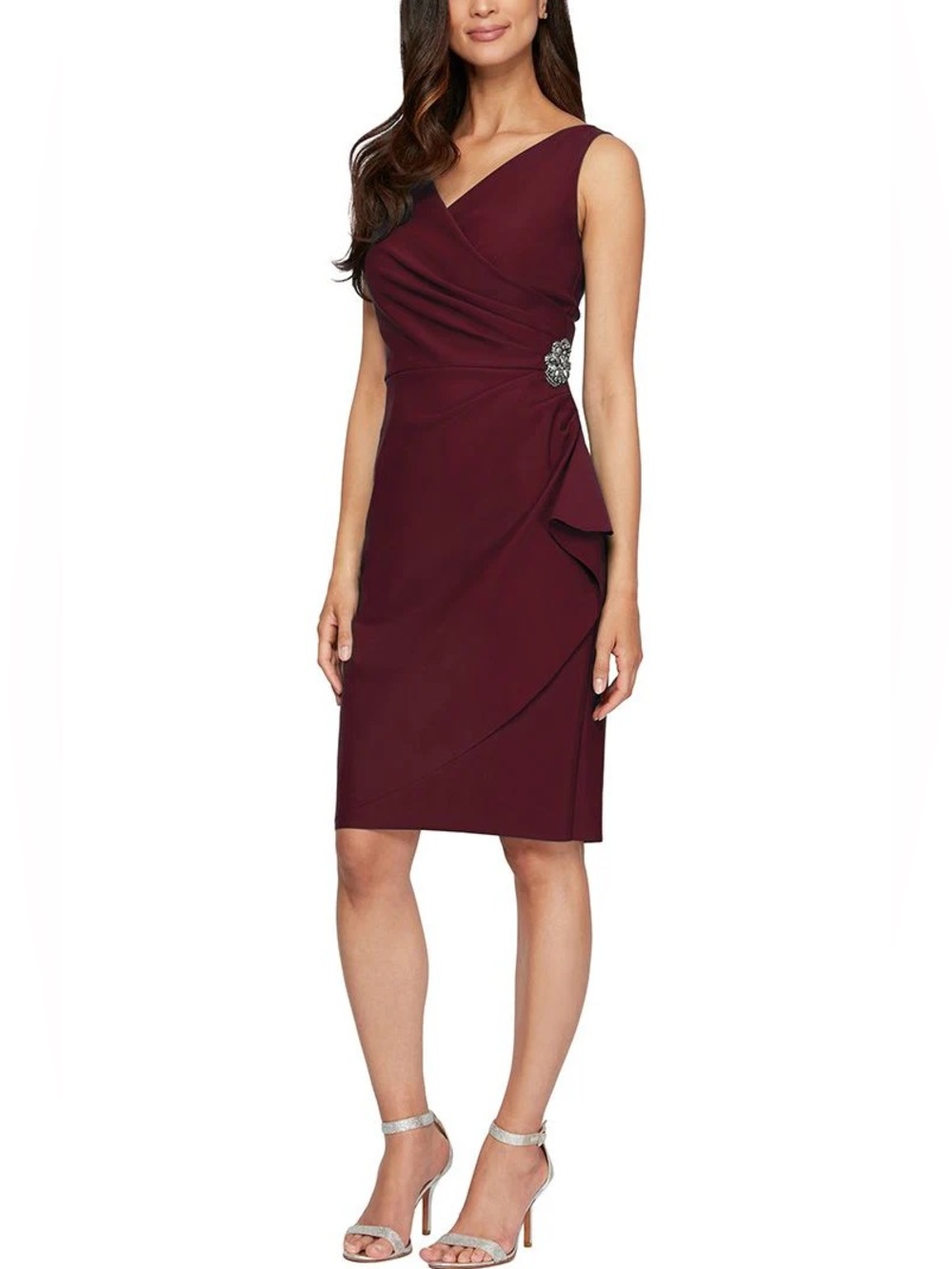 Alex Evenings Red Wine Contour Collection Side Ruched Cocktail Dress Sz 8-10
